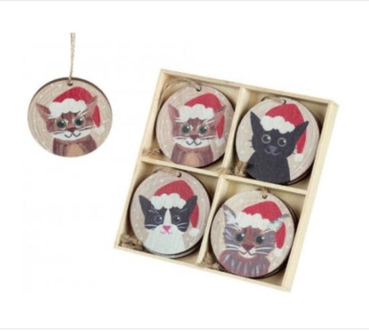 Round Cats in Hats Christmas Decoration - set of 8