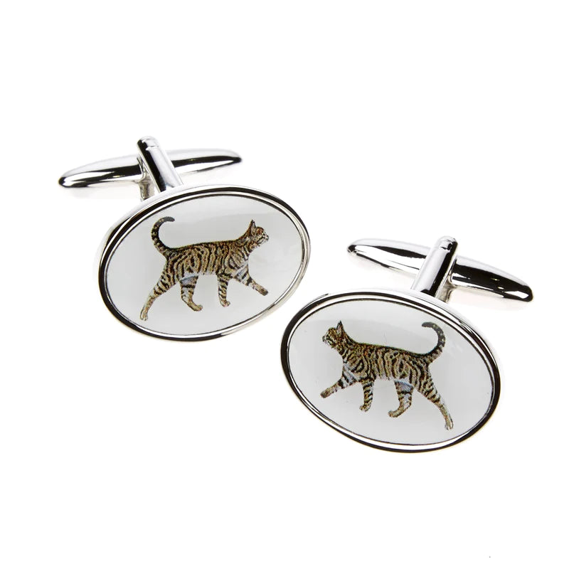 At Home in the Country Tabby Cat Cufflinks