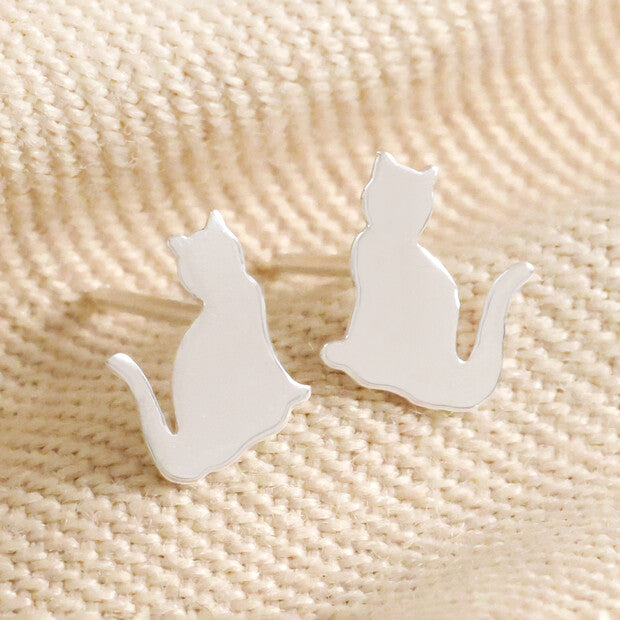 Lisa Angel Silver Shiny Cat Stud Earrings