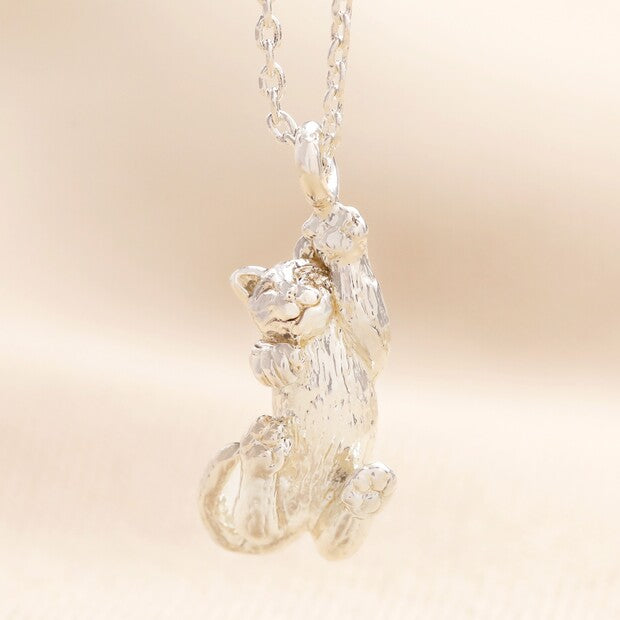 Lisa Angel Silver Cat Pendant Necklace