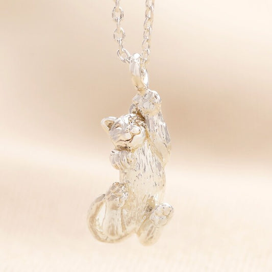 Lisa Angel Silver Cat Pendant Necklace