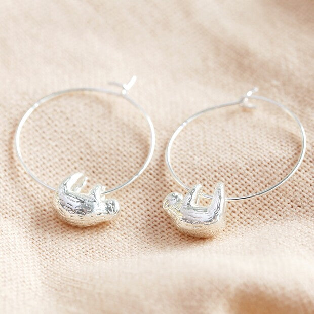 Lisa Angel Silver Sloth Hoop Earrings