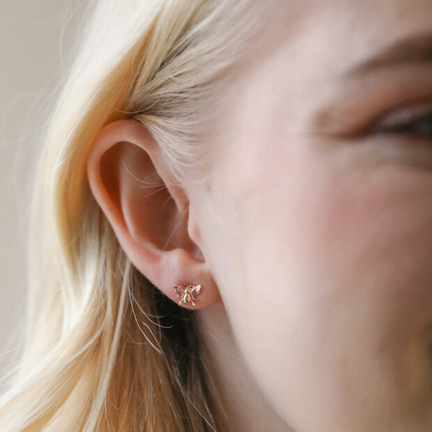 Lisa Angel Rose Gold Mismatched Daisy & Bee Stud Earrings