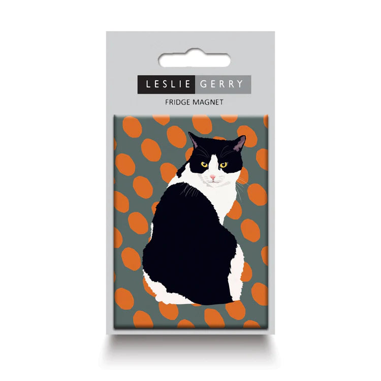 Leslie Gerry Black & White Cat Fridge Magnet