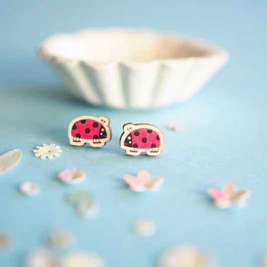 Flossy Teacake Ladybird Wooden Earrings