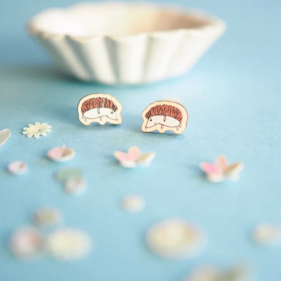 Flossy Teacake Hedgehog Wooden Earrings