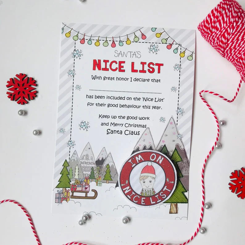 Flossy Teacake Nice List Wooden Pin Badge & Certificate