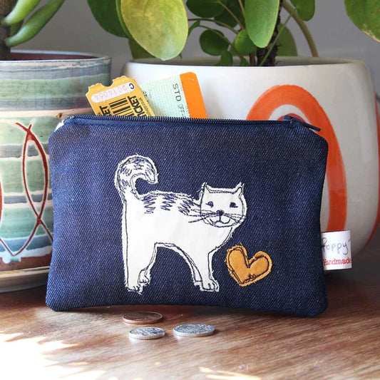 Poppy Treffry Embroidered Coin Purse - Cat