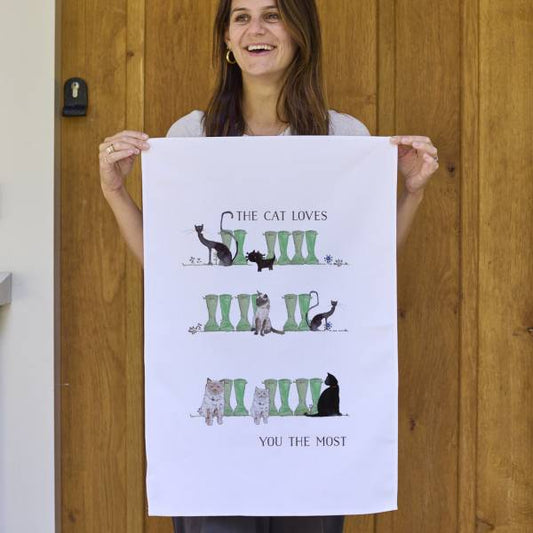 This is Nessie Cat Lovers Welly Boot Tea Towel